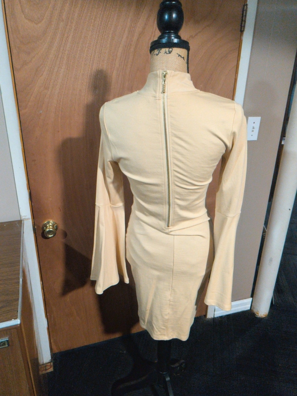 VENUS Light Beige Bell Sleeve Bodycon Dress